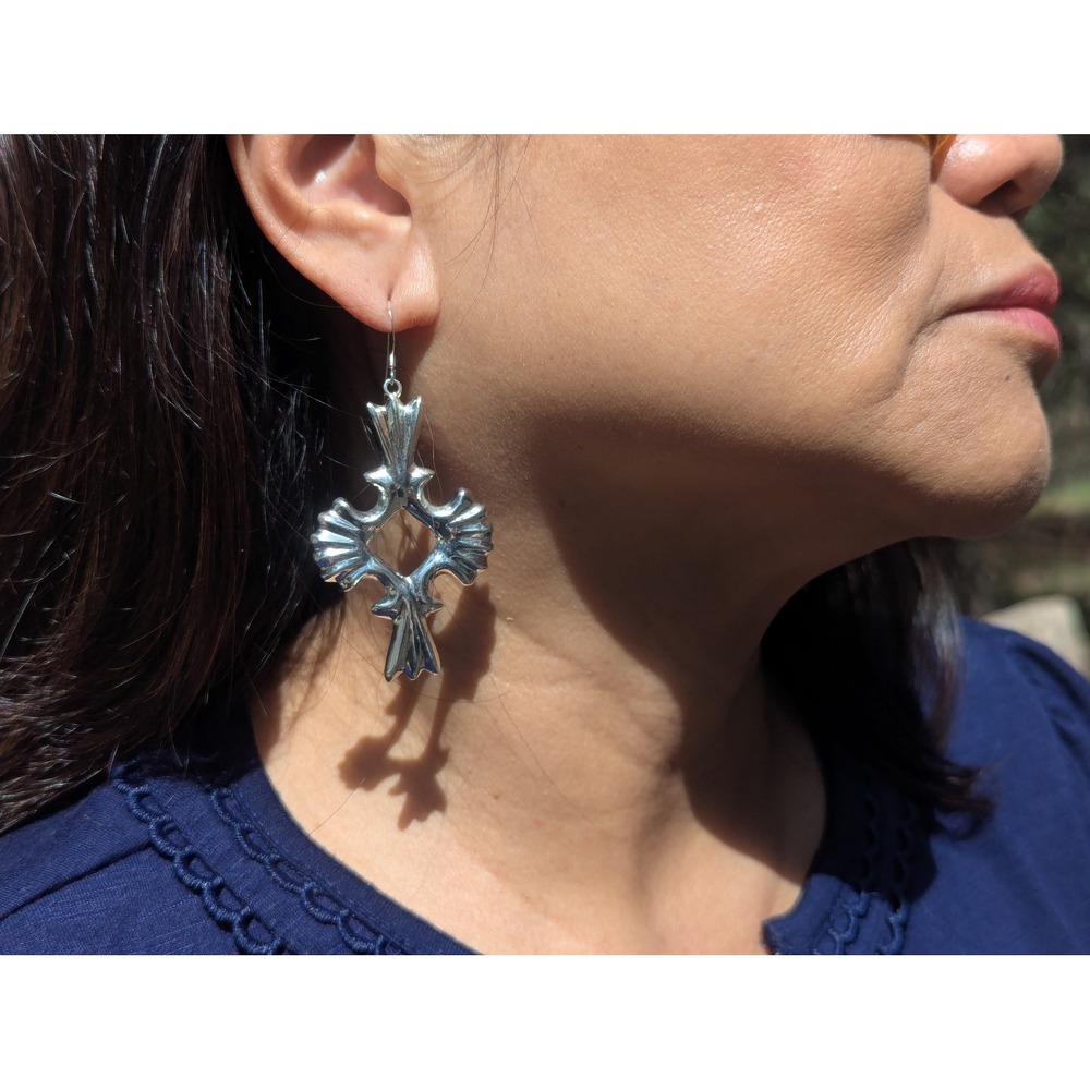 Native American Jewelry Navajo Earrings Quatrefoil Cross Sterling‎ Silver *** - Picture 9 of 9